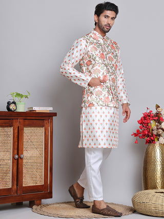 Printed Nehru Jacket & Kurta Pyjama Set