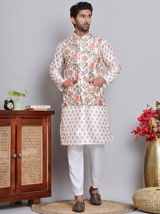 Printed Nehru Jacket & Kurta Pyjama Set