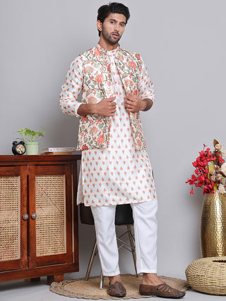 Printed Nehru Jacket & Kurta Pyjama Set