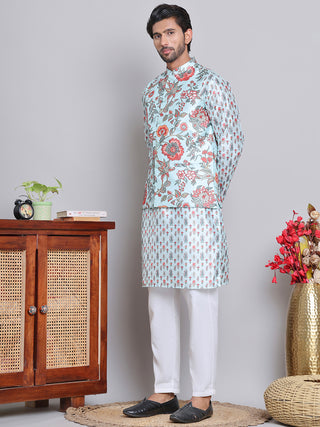 Printed Nehru Jacket & Kurta Pyjama Set