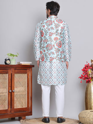 Printed Nehru Jacket & Kurta Pyjama Set