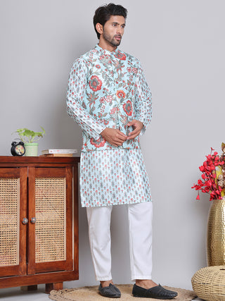 Printed Nehru Jacket & Kurta Pyjama Set