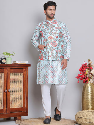 Printed Nehru Jacket & Kurta Pyjama Set