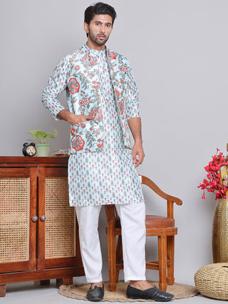 Printed Nehru Jacket & Kurta Pyjama Set