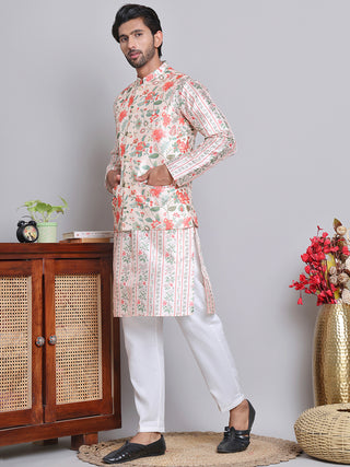 Printed Nehru Jacket & Kurta Pyjama Set