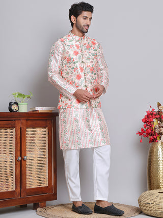 Printed Nehru Jacket & Kurta Pyjama Set