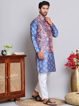 Printed Nehru Jacket & Kurta Pyjama Set