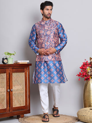 Printed Nehru Jacket & Kurta Pyjama Set