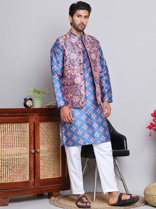 Printed Nehru Jacket & Kurta Pyjama Set