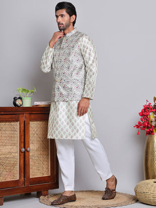 Printed Nehru Jacket & Kurta Pyjama Set