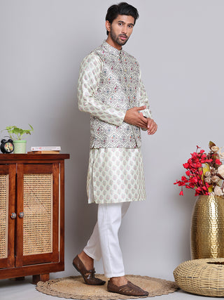 Printed Nehru Jacket & Kurta Pyjama Set