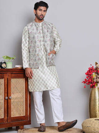 Printed Nehru Jacket & Kurta Pyjama Set