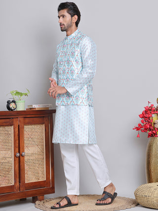 Printed Nehru Jacket & Kurta Pyjama Set