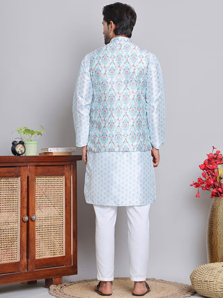 Printed Nehru Jacket & Kurta Pyjama Set