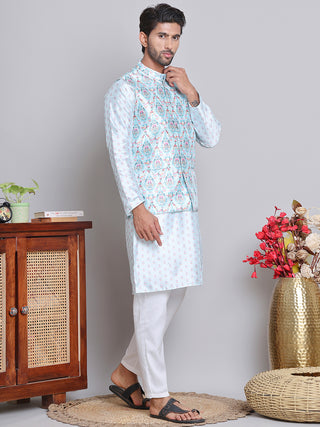 Printed Nehru Jacket & Kurta Pyjama Set