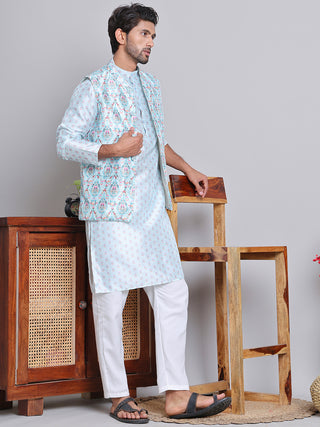 Printed Nehru Jacket & Kurta Pyjama Set