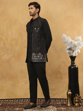 Men Solid Kurta Pyjama with Velvet Waistcoat