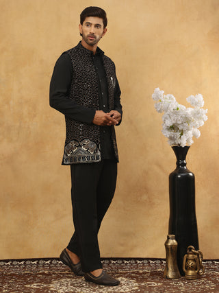 Men Solid Kurta Pyjama with Velvet Waistcoat
