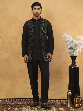 Men Solid Kurta Pyjama with Velvet Waistcoat