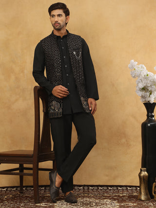 Men Solid Kurta Pyjama with Velvet Waistcoat