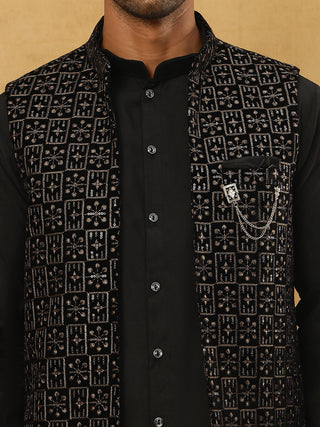 Men Solid Kurta Pyjama with Velvet Waistcoat