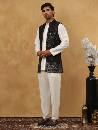 Men Solid Kurta Pyjama with Velvet Waistcoat
