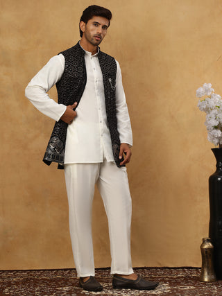 Men Solid Kurta Pyjama with Velvet Waistcoat