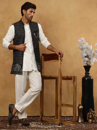 Men Solid Kurta Pyjama with Velvet Waistcoat