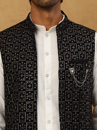 Men Solid Kurta Pyjama with Velvet Waistcoat