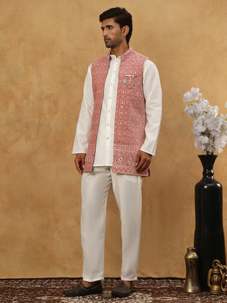 Men Solid Kurta Set with Velvet Embroidered Waistcoat