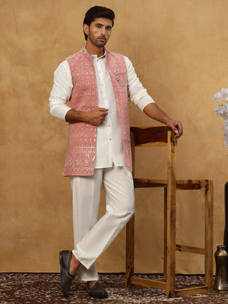 Men Solid Kurta Set with Velvet Embroidered Waistcoat