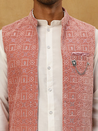Men Solid Kurta Set with Velvet Embroidered Waistcoat