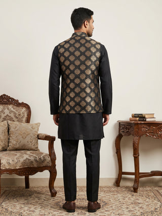 Printed Silk Blend Kurta Pyjama & Nehru Jacket Set