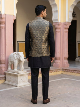 Woven Design Ethnic Nehru Jacket with Kurta Pyjama Set