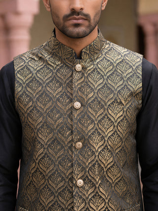 Woven Design Ethnic Nehru Jacket with Kurta Pyjama Set
