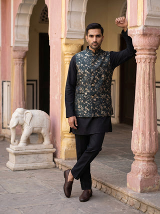 Men's Embossed Designer Nehru Jacket Kurta Pyjama Set