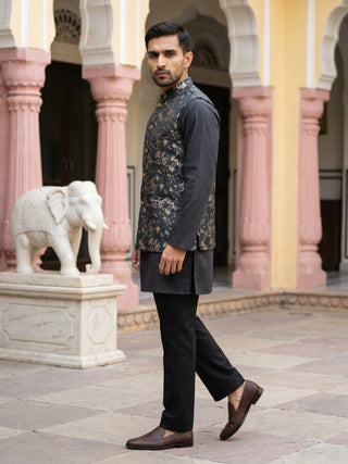 Men's Embossed Designer Nehru Jacket Kurta Pyjama Set