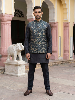 Men's Embossed Designer Nehru Jacket Kurta Pyjama Set