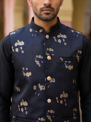 Embossed Nehru Jacket With Solid Kurta Pyjama.
