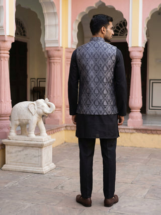 Premium Woven Design Nehru Jacket with Kurta Pyjama