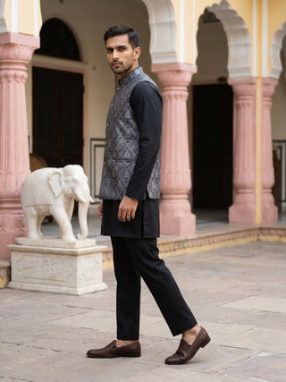 Premium Woven Design Nehru Jacket with Kurta Pyjama