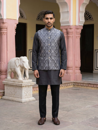 Premium Woven Design Nehru Jacket with Kurta Pyjama