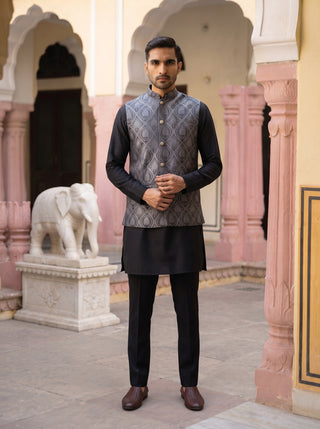 Premium Woven Design Nehru Jacket with Kurta Pyjama