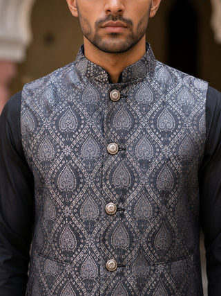 Premium Woven Design Nehru Jacket with Kurta Pyjama