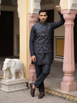 Men Ethnic Embossed Nehru Jacket Kurta Pyjama Set