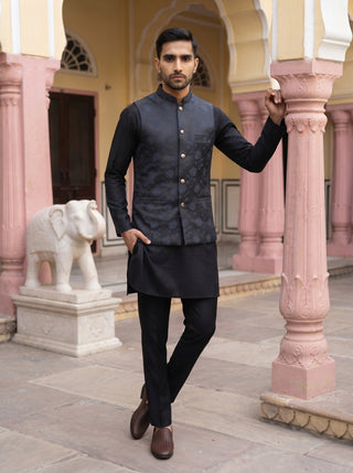 Men Ethnic Embossed Nehru Jacket Kurta Pyjama Set