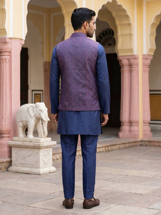Men's Ethnic Woven Design Nehru Jacket with Kurta Pyjama