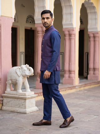 Men's Ethnic Woven Design Nehru Jacket with Kurta Pyjama