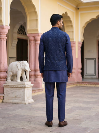 Men Embroidered Velvet Nehru Jacket Kurta Pyjama Set