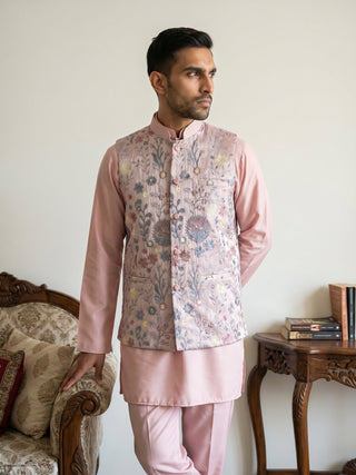Embroidered Nehru Jacket with Kurta Pyjama Set